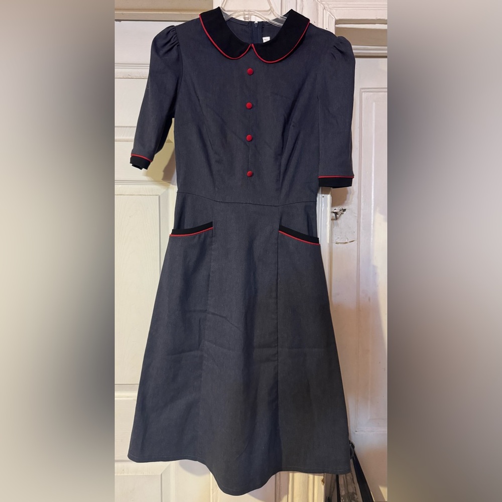 Stop Staring Vintage Y2K Gray A-Line Dress 40s rockabilly pin up L